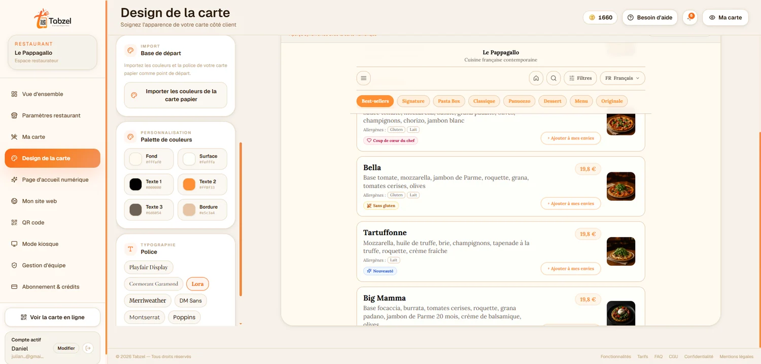 Personnalisation de la carte numérique Tabzel